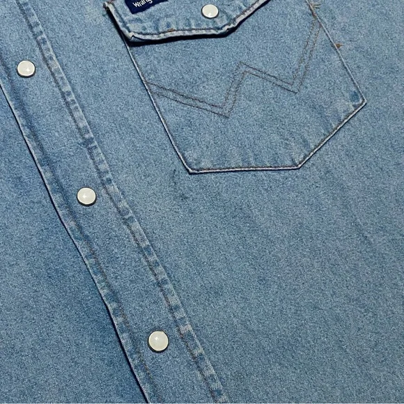 Wrangler Men's Stonewash Cowboy Cut Snap Front Long Sleeve Cotton Shirt Size L - Picture 8 of 15